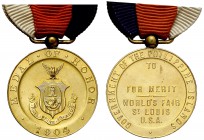 1904. Medal of Honor. Medalla de los USA. 26,54 g. Con anilla y cinta original. Metal dorado. 36 mm. S/C-.