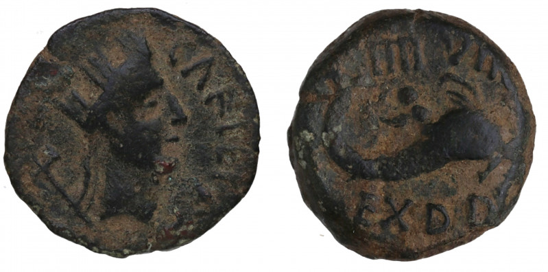 27 -14 dC. Augusto (27 aC-14 dC). San Roque (Cádiz). Ae. 5,16 g.  Cabeza fememen...