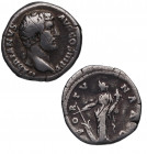 117-138 d.C. Adriano. Denario. Ag. 2,90 g.  HADRIANVS AVG COS III P P Cabeza desnuda de Adriano a la derecha, con una ligera cortina en el hombro izqu...