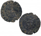 1379-1390. Juan I (1379-1390). Toledo. Blanco del Agnus Dei. Mar 731; AB-557.1. Ve. 1,60 g. PECATA MVNDI MISE alrededor de una orla circular que conti...
