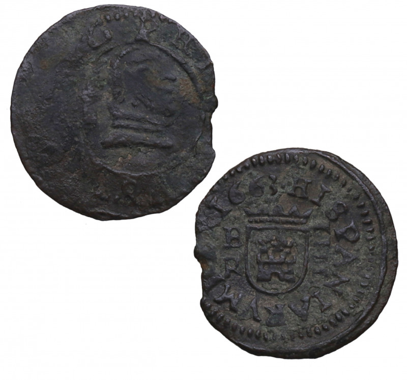 1663. Felipe IV (1621-1665). Madrid. 16 Maravedis. A&C 474. Cu. 0,92 g. BC+ / MB...