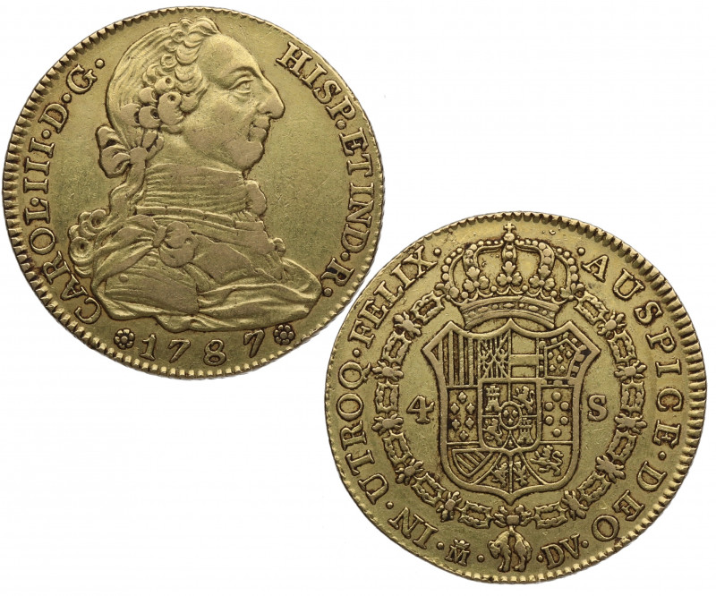 1787. Carlos III (1759-1788). Madrid. 4 Escudos. DV. A&C 1793. Au. 13,50 g. Atra...