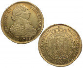 1789. Carlos IV (1788-1808). Santiago. 8 Escudos. DA. A&C 1751. Au. 27,10 g. Busto de Carlos III. Bella. Brillo original. EBC+. Est.2200.