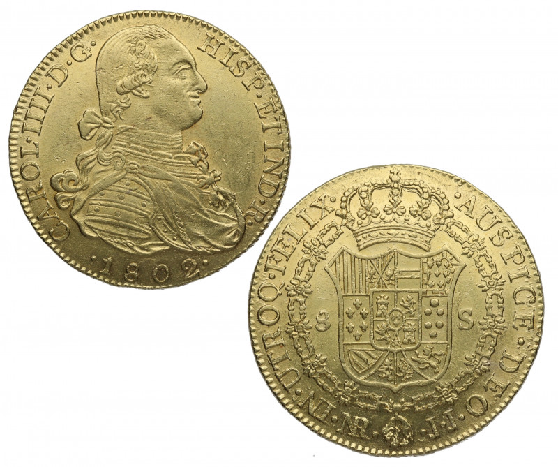 1802. Carlos IV (1788-1808). Nuevo Reino. 8 Escudos. JJ. A&C 1740. Au. 27,05 g. ...