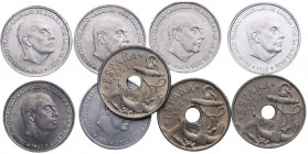 1966*67 a*69, *71 a,*73, 1949*62, 1963*64 y*65. Franco (1939-1975). Lote de 9 monedas seleccionadas de 50 Céntimos. SC. Est.10.
