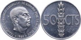 1966*71. Franco (1939-1975). Madrid. 50 céntimos. A&C 35. Al. 1,00 g. Bella. SC. Est.6.