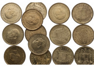 1953*56 a 62, 1963*64 a *66, 1966*67 a *75. Franco (1939-1975). Lote de 14 monedas seleccionadas de 1 peseta. SC. Est.18.