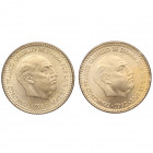 1963*64 y *65. Franco (1939-1975). 2 monedas de 1 Peseta. Cu-Ni. SC. Est.12.