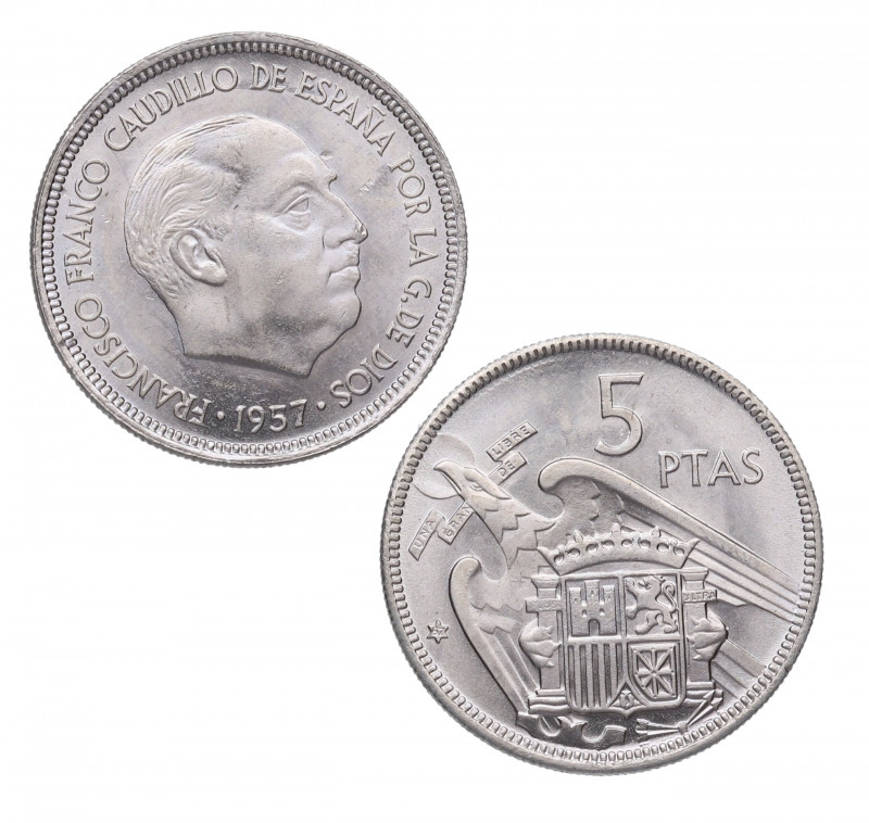 1957*67. Franco (1939-1975). Madrid. 5 Pesetas. A&C 102. Cu-Ni. EBC. Est.10.