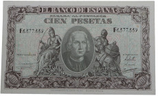 1940. Estado Español (1936-1975). 100 pesetas. Pick# 118a. Lavado y planchado. Doblez central casi imperceptible. EBC. Est.40.