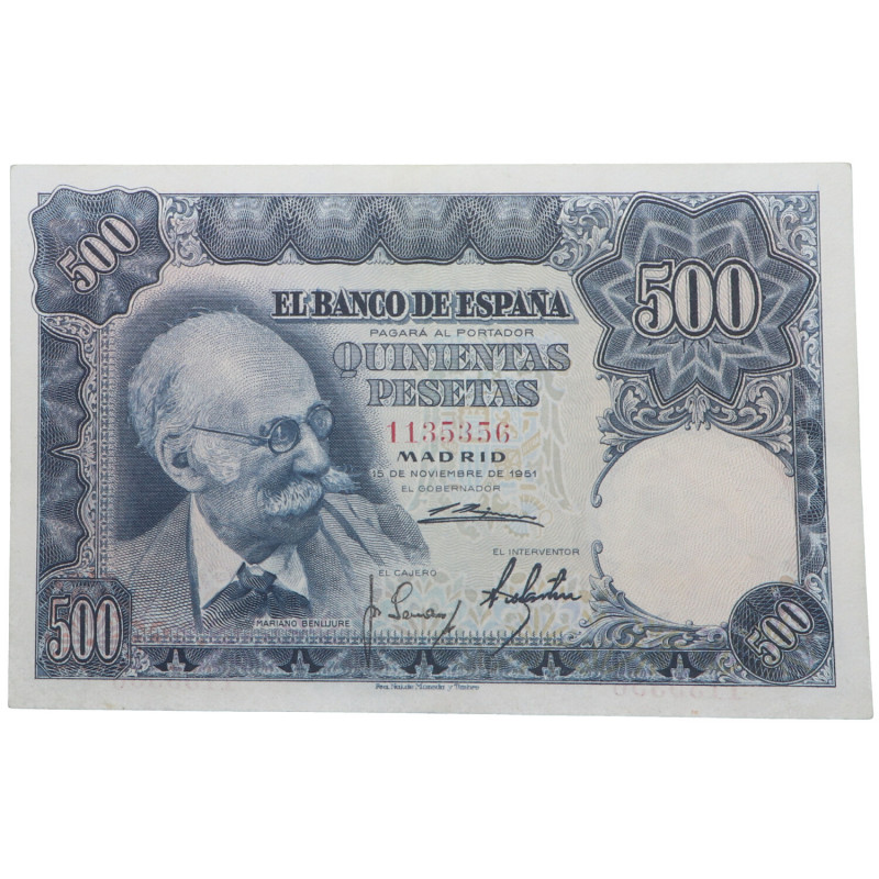 1951. Estado Español (1936-1975). 500 pesetas.. Pick 142. Sin serie. Leve doblez...