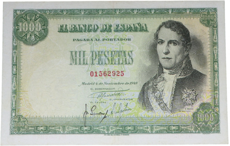 1949. Estado Español (1936-1975). 1000 pesetas. Lavado y planchado. Doblez centr...