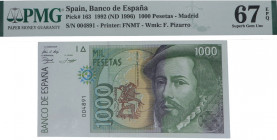 1996. Juan Carlos I (1975-2014). Madrid. 1000 Pesetas. Pick# 163. Encapsulado en PMG 67 EPQ. SC. Est.50.