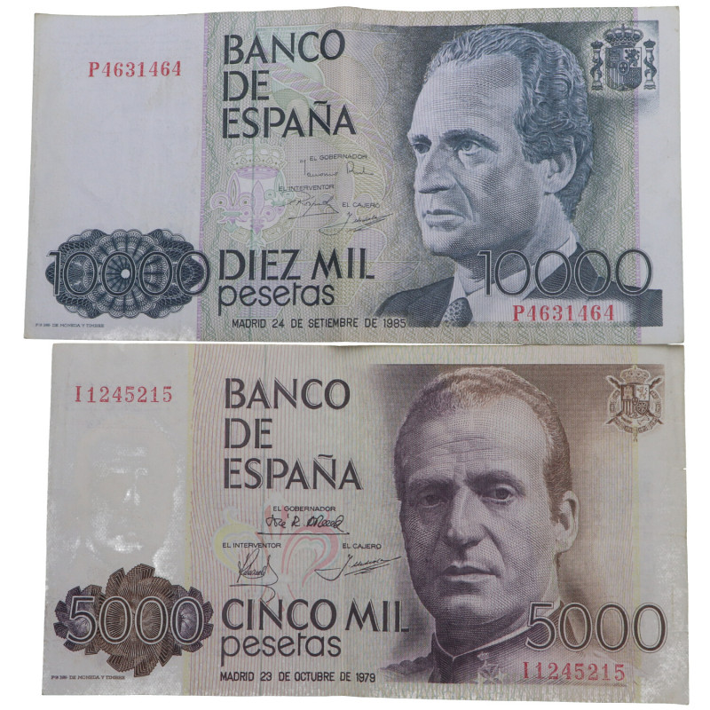 1985 y 1979. Juan Carlos I (1975-2014). 10000 y 5000 Pesetas. Pick# 161 y 160. D...