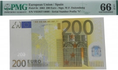 2002. España. 200 Euros. Pick# 6v. Encapsulado en PMG 66 EPQ. SC. Est.300.