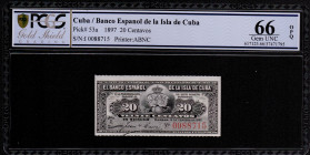 1897. Cuba. 20 Centavos. Pick 53a. Encapsulado en PCGS 66 OPQ. SC. Est.70.
