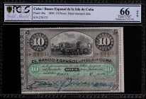 1896. Cuba. 10 Pesos. Pick 49a. Encapsulado en PCGS 66 OPQ. SC. Est.80.
