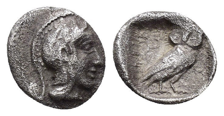 ATTICA. Athens.(Circa 500-485 BC).Obol.

Obv : Helmeted head of Athena right.

R...