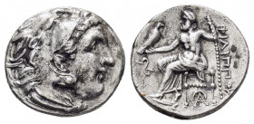 KINGS of MACEDON.Philip III.(323-317 BC).Lampsakos.Drachm.

Obv : Head of Herakles right, wearing lion skin.

Rev : ΦΙΛΙΠΠΟΥ.
Zeus seated left on back...