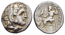 KINGS of MACEDON.Philip III.(323-317 BC).Kolophon.Drachm.

Obv : Head of Herakles right, wearing lion skin.

Rev : ΦΙΛΙΠΠOY.
Zeus seated left on low t...