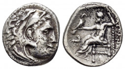 KINGS of MACEDON.Alexander III.(336-323 BC).Abydus.Drachm. 

Obv : Head of Herakles right, wearing lion skin.

Rev : ΑΛΕΞΑΝΔΡΟΥ.
Zeus seated left on b...