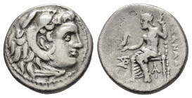 KINGS of MACEDON.Alexander III.(336-323 BC).Magnesia ad Maeandrum.Drachm.

Obv : Head of Herakles right, wearing lion skin.

Rev : AΛEΞANΔPOY.
Zeus en...