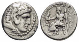 KINGS of MACEDON.Alexander III.(336-323 BC).Miletos.Drachm.

Obv : Head of Herakles right, wearing lion skin.

Rev : AΛEΞANΔPOY.
Zeus seated left on t...