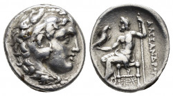 KINGS of MACEDON.Alexander III.(336-323 BC).Miletos.Drachm.

Obv : Head of Herakles right, wearing lion skin.

Rev : AΛEΞANΔPOY.
Zeus seated left on t...