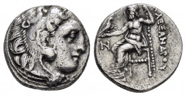 KINGS of MACEDON.Alexander III.(336-323 BC).Uncertain.(Possibly Sardes or Nisyros?).Drachm.

Obv : Head of Herakles right, wearing lion skin.

Rev : A...