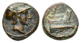 KINGS of MACEDON.Demetrios I.(306-283 BC).Ae.

Obv : Head of Athena to right wearing Corinthian helmet.

Rev : BA; prow right; monogram below.
SNG Alp...