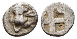 CIMMERIAN BOSPOROS. Pantikapaion.(Circa 480-470 BC).Obol.

Obv : Facing lion’s head.

Rev : Quadripartite incuse square.
SNG Black sea 837.

Condition...