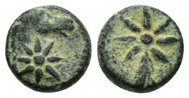 PONTOS.Uncertain.(Circa 130-100 BC). Ae.

Obv : Head of horse right, with star of eight points on its neck.

Rev : Comet star of eight points with...