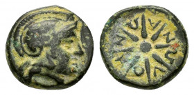 TROAS.Kolone.( 4th Century BC.).Ae.

Obv : Laureate helmeted head of Athena right.

Rev : KOΛΩNAΩN.
Eight-ray star
SNG Copenhagen 276-281; BMC 1-6.

C...