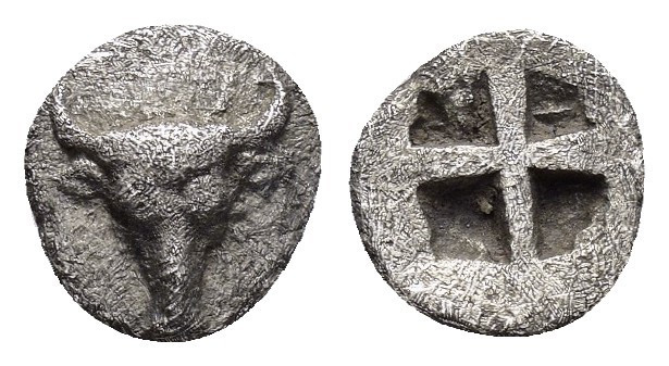 TROAS.Lamponeia.(4th Century BC).Hemiobol.

Obv : Bull’s head facing.

Rev : Fou...