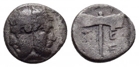 TROAS.Tenedos.(Circa 450-387 BC).Hemidrachm.

Obv : Janiform female and male heads.

Rev : T - E N - E.
Labrys within incuse square.
SNG Aulock 7665; ...