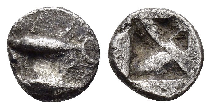 MYSIA.Kyzikos.(600-550 BC).Obol.

Obv : Tunny fish left.

Rev : Quadripartite in...