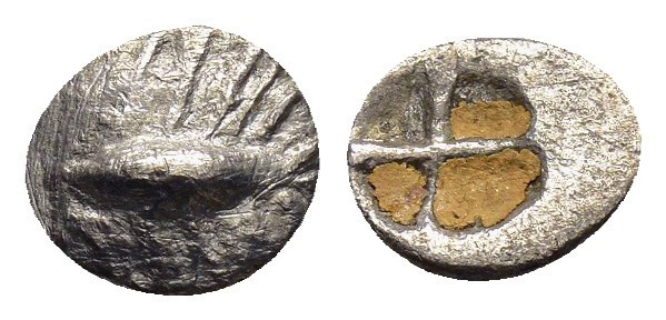 MYSIA.Kyzikos.(Circa 600-550 BC).Obol.

Obv : Tunny fish left.

Rev : Quadripart...