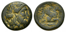 MYSIA.Lampsacus.( 4th-3th Centuries BC).Ae.

Obv : Laureate head of Zeus right.

Rev : Λ-A-M,.
Forepart of pegasus right, dolphin below.
 SNG France 1...