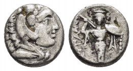MYSIA.Pergamon.(Circa 310-282 BC).Diobol.

Obv : Head of Herakles right, wearing lion's skin.

Rev : ΠEPΓAM.
Archaistic Palladion: statue of Pallas At...