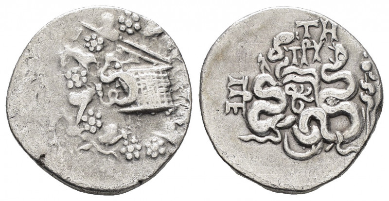 MYSIA.Pergamon.(Circa 166-67 BC).Cistophorus.

Obv : Cista mystica from which sn...