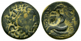 MYSIA.Pergamum.(200-20 BC).Ae.

Obv : Laureate head of Asklepios right.

Rev : AΣΚΛΗΠΙΟΥ / ΣΩΤΗΡΟΣ.
Serpent coiled around omphalos; monogram to left.C...
