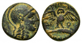 MYSIA.Pergamon.(Circa 133-27 BC). Ae.

Obv : Helmeted head of Athena right, helmet decorated with star.

Rev : AΘHAΣ NIKHΦOPOY.
Owl with spread wings ...