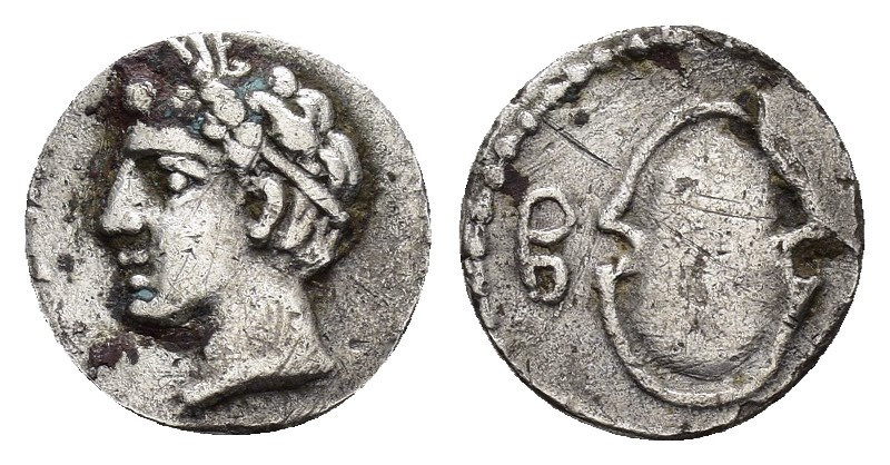 CILICIA.Tarsos.Balakros.(333-323 BC).Obol.

Obv : Male head left.

Rev : B.
 Boe...