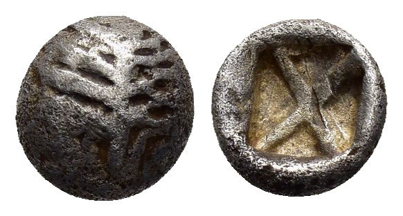 ASIA MINOR, Uncertain.(Circa 6th Century BC).Obol.

Obv : Grain ears.

Rev : Qua...