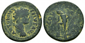 TROAS.Alexandria.Caracalla.(198-217).Ae.

Obv : ANTONINVS PIVS AVG.
Laureate, draped and cuirassed bust right.

Rev : COL AVG TROA.
Apollo standing le...