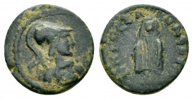 MYSIA.Pergamum. Pseudo-autonomous issue.(Circa 2nd Century).Ae.

Obv : Head of Athena to right.

Rev : ΠƐΡΓΑΜΗΝΩΝ.
Telesphorus standing, facing.
RPC I...