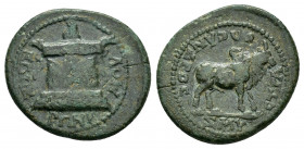 IONIA.Smyrna.Pseudo-autonomous issue.Time of Nero.(54-68).Ae.

Obv : ϹΤΡΑ ϹΩϹΑΝΔΡΟϹ, ΖΜΥΡ.
Humped bull standing, right.

Rev : ƐΠΙ ΙƐΡΩΝΥΜΟΥ.
Lighted ...