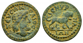 IONIA.Smyrna. Pseudo-autonomous issue.Time of Gordian III.(238-244).Ae.

Obv : ΖƐΥϹ ΑΚΡΑΙΟϹ.
Head of Zeus Akraios, right.

Rev : ϹΜΥΡΝΑΙΩΝ.
Lion advan...