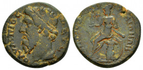 LYDIA.Maeonia. Pseudo-autonomous issue.(Circa 161-165).Ae.

Obv : ΖΕΥϹ ΟΛΥΜΠΙΟϹ.
Draped bust of Zeus Olympios, left, wearing taenia.

Rev : ΕΠΙ Α...