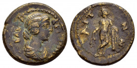 LYDIA.Saitta.Crispina.(178-182). Ae.

Obv : KPICΠINA CEBACTH.
Draped bust right.

Rev : CAΛΗΝΩΝ.
Apollo standing left, holding branch and leanin...